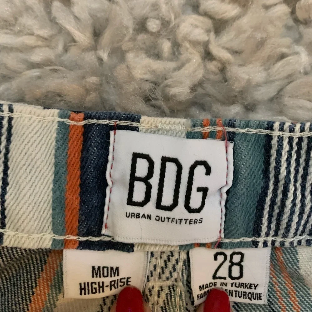 BDG Urban Outfitters Mom High Rise Multicolored Stripes Long Pants Denim Sz 28